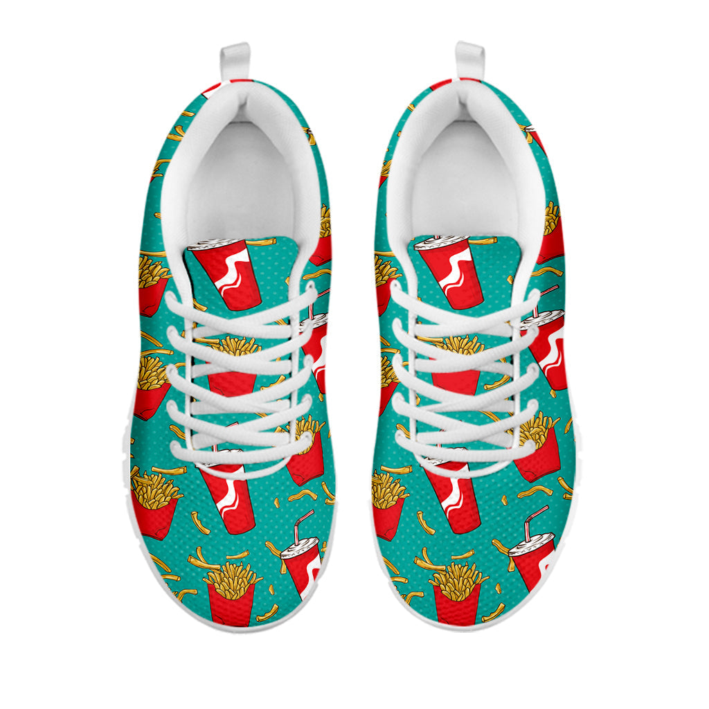 French Fries And Cola Pattern Print White Running Shoes