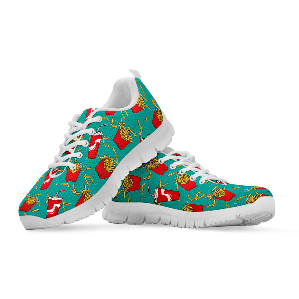 French Fries And Cola Pattern Print White Running Shoes