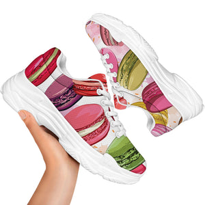 French Macaron Pattern Print White Chunky Shoes
