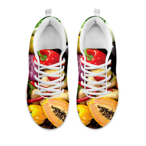 Fresh Fruits And Vegetables Print White Running Shoes