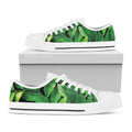 Fresh Green Leaf Print White Low Top Sneakers