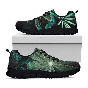 Fresh Tropical Leaf Print Black Running Shoes