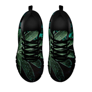 Fresh Tropical Leaf Print Black Running Shoes