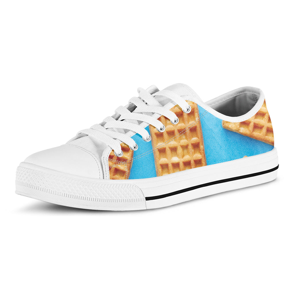 Fresh Waffles Print White Low Top Sneakers