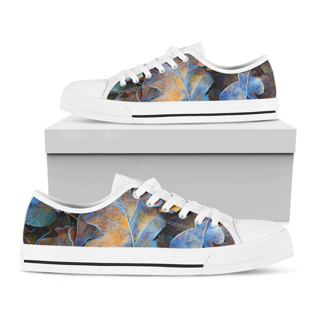 Frozen Oak leaf Print White Low Top Sneakers