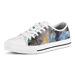 Frozen Oak leaf Print White Low Top Sneakers