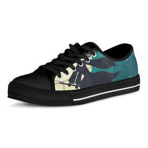 Full Moon Halloween Flying Witch Print Black Low Top Sneakers