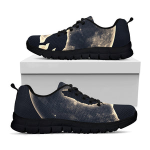 Full Moon Howling Wolf Print Black Running Shoes