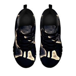 Full Moon Howling Wolf Print Black Running Shoes
