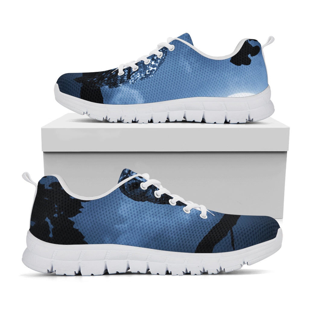 Full Moon Night Owl Print White Running Shoes
