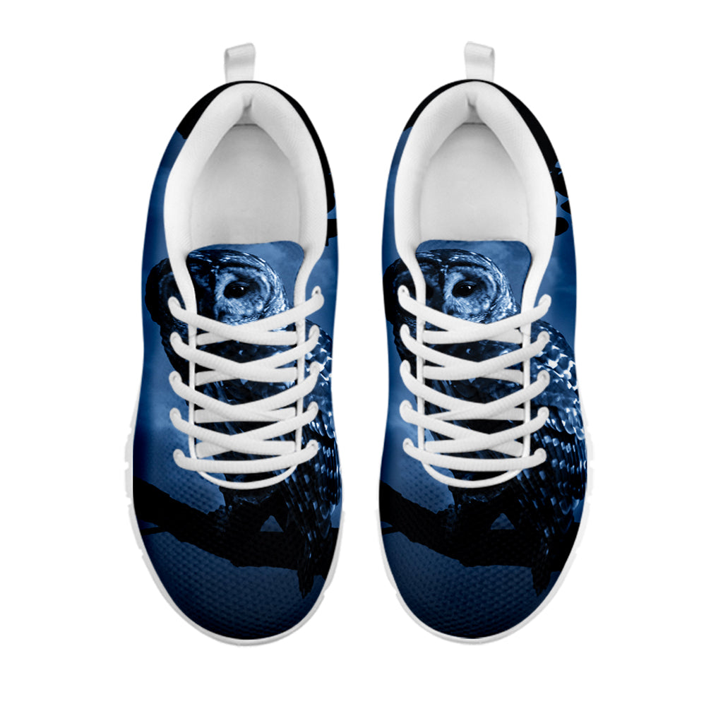 Full Moon Night Owl Print White Running Shoes