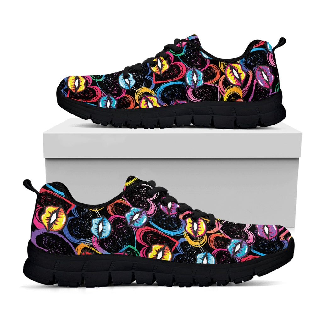 Funky Kiss Lips Pattern Print Black Running Shoes