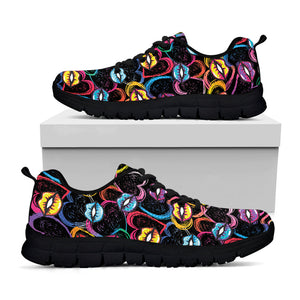 Funky Kiss Lips Pattern Print Black Running Shoes