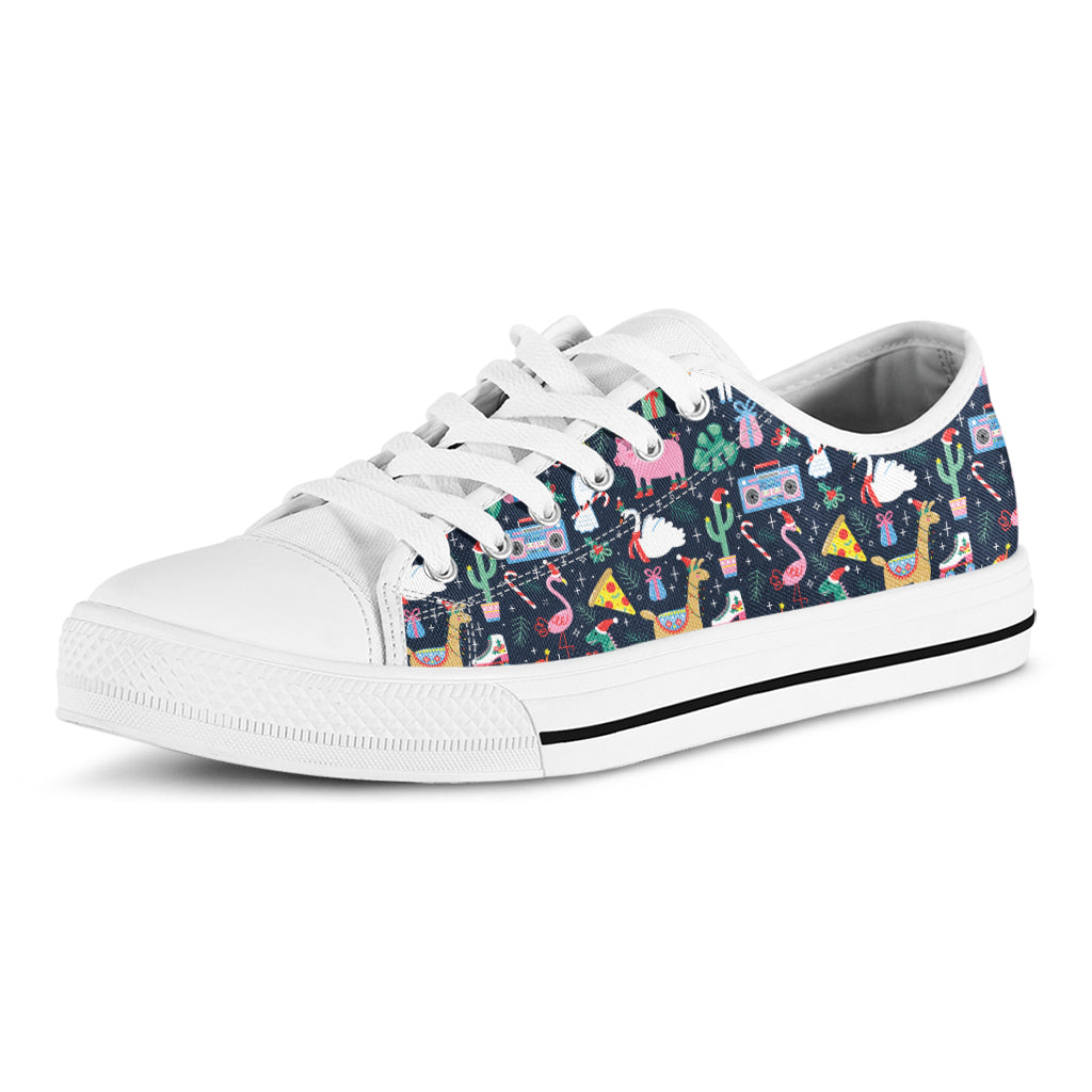 Funny Christmas Animals Pattern Print White Low Top Sneakers