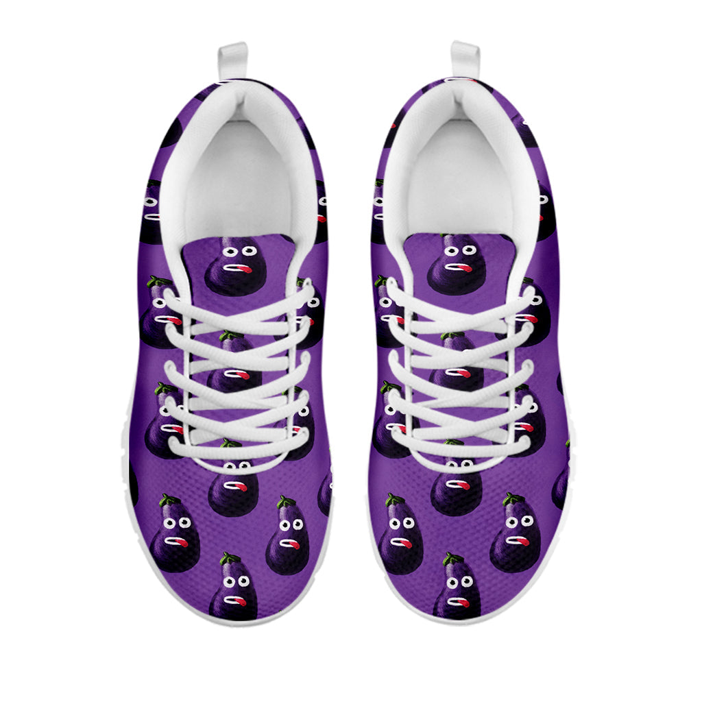 Funny Eggplant Pattern Print White Running Shoes