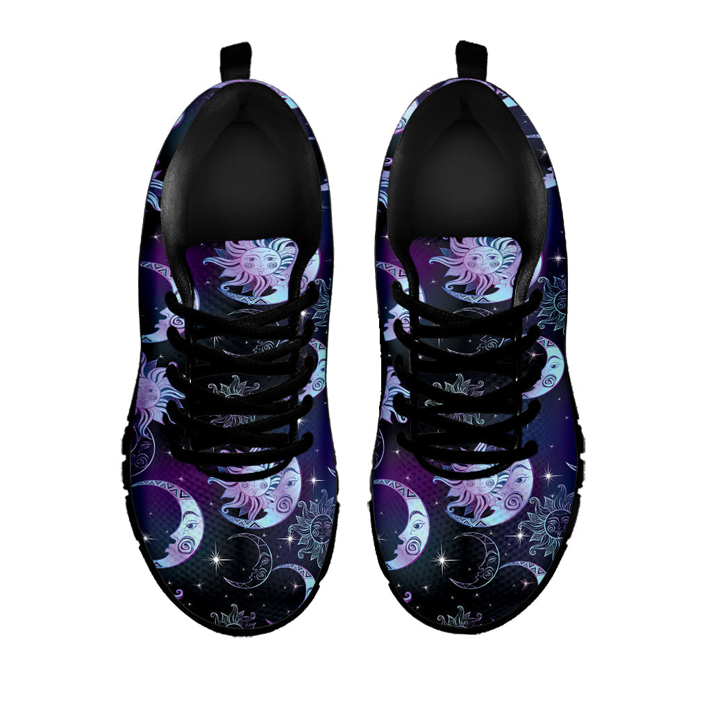 Galaxy Celestial Sun And Moon Print Black Running Shoes