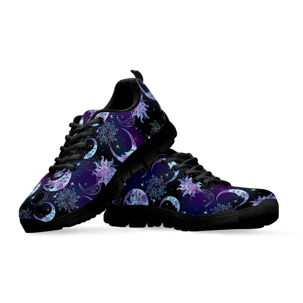 Galaxy Celestial Sun And Moon Print Black Running Shoes