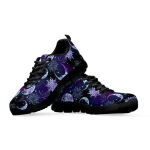 Galaxy Celestial Sun And Moon Print Black Running Shoes