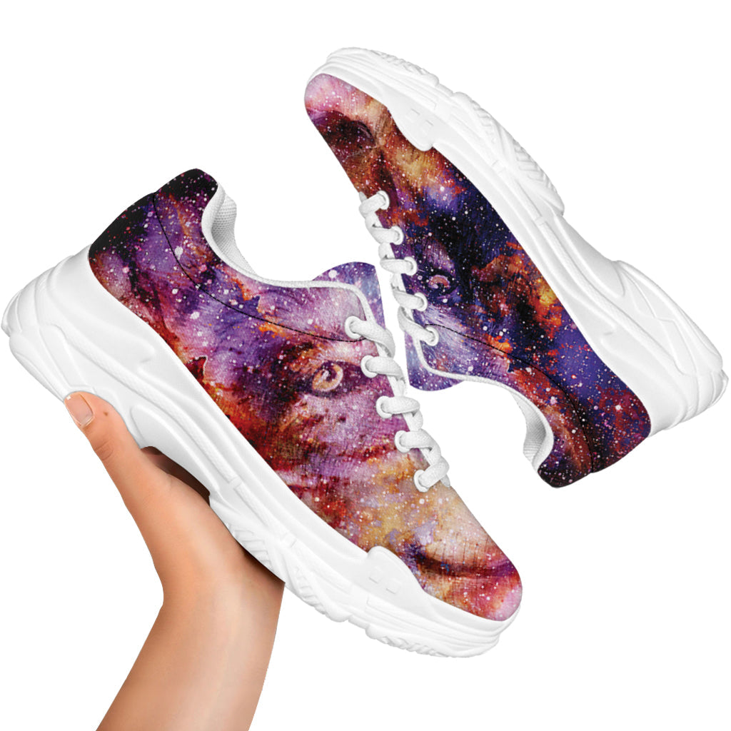 Galaxy Wolf Portrait Print White Chunky Shoes