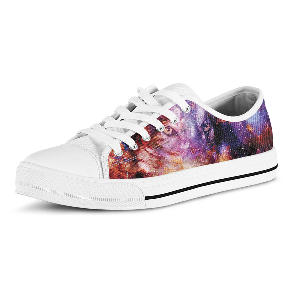 Galaxy Wolf Portrait Print White Low Top Sneakers