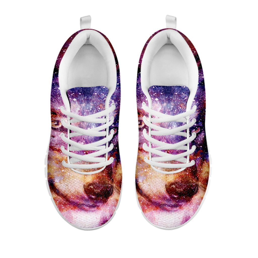 Galaxy Wolf Portrait Print White Running Shoes