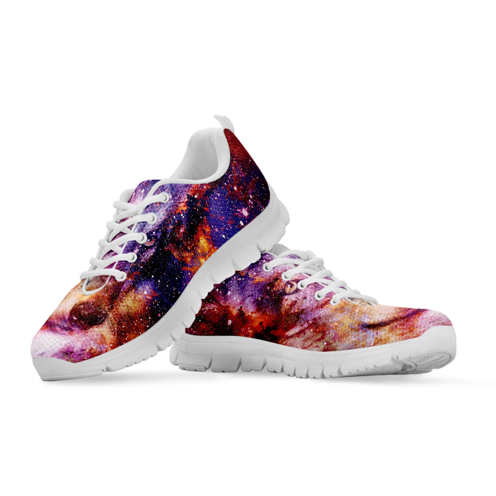 Galaxy Wolf Portrait Print White Running Shoes