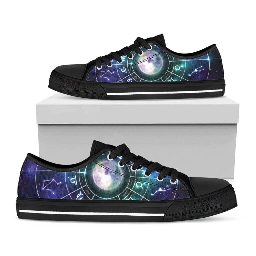 Galaxy Zodiac Wheel Print Black Low Top Sneakers