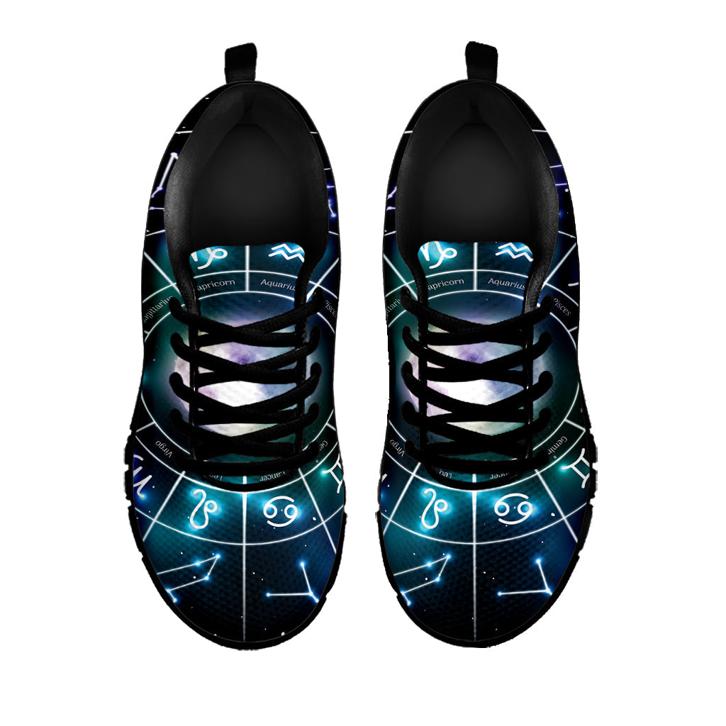 Galaxy Zodiac Wheel Print Black Running Shoes