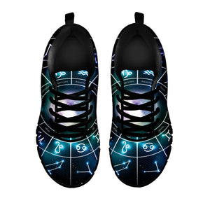 Galaxy Zodiac Wheel Print Black Running Shoes
