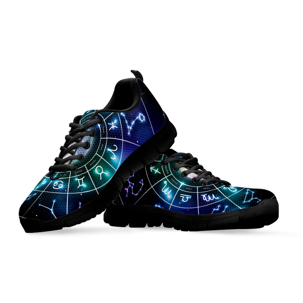 Galaxy Zodiac Wheel Print Black Running Shoes