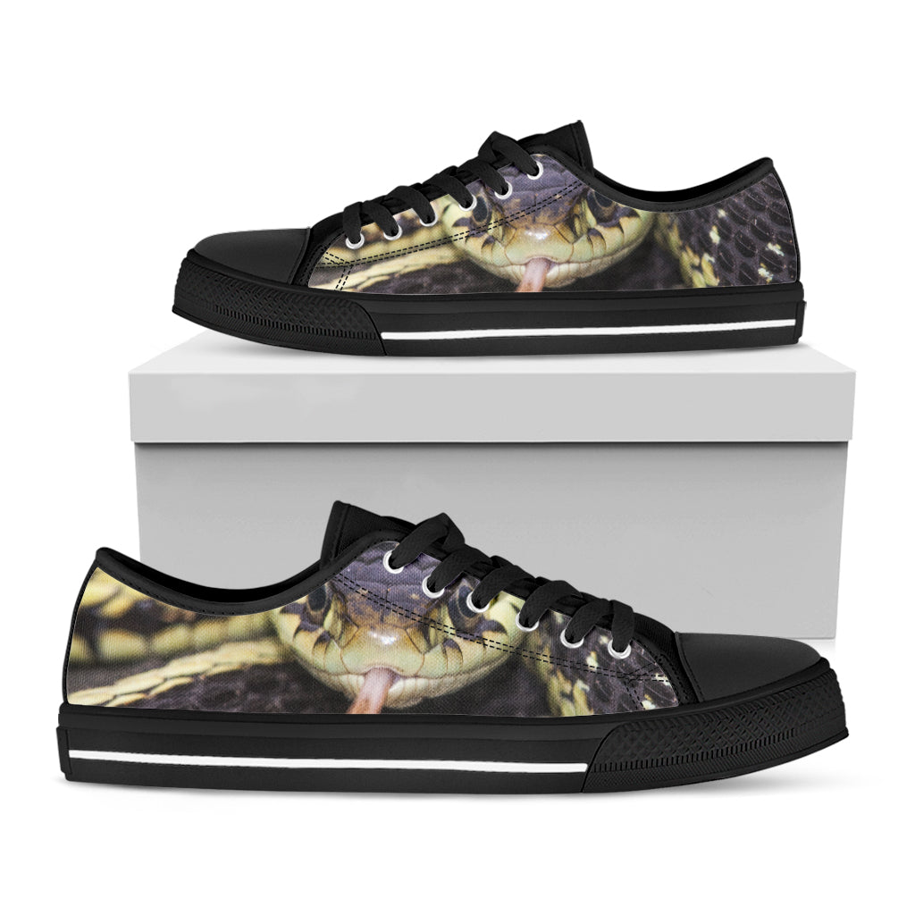 Garter Snake Print Black Low Top Sneakers