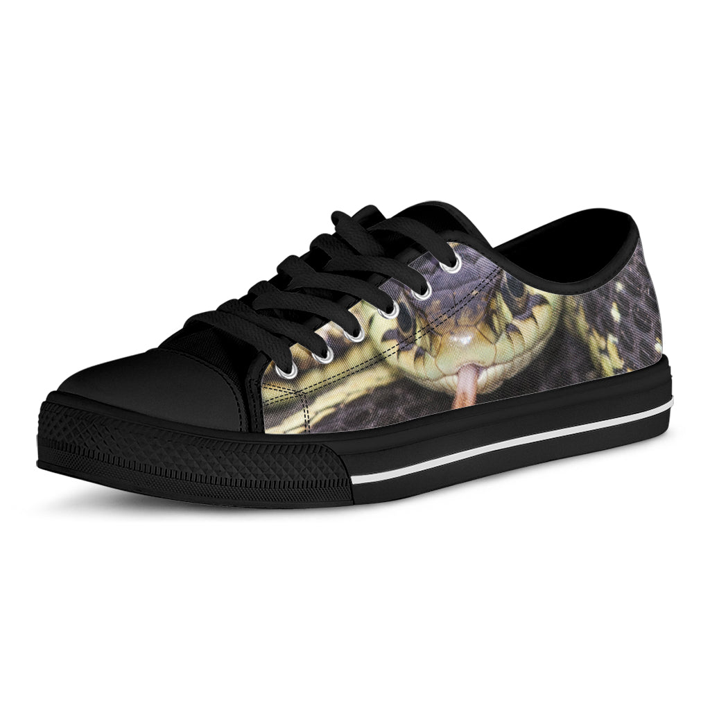Garter Snake Print Black Low Top Sneakers