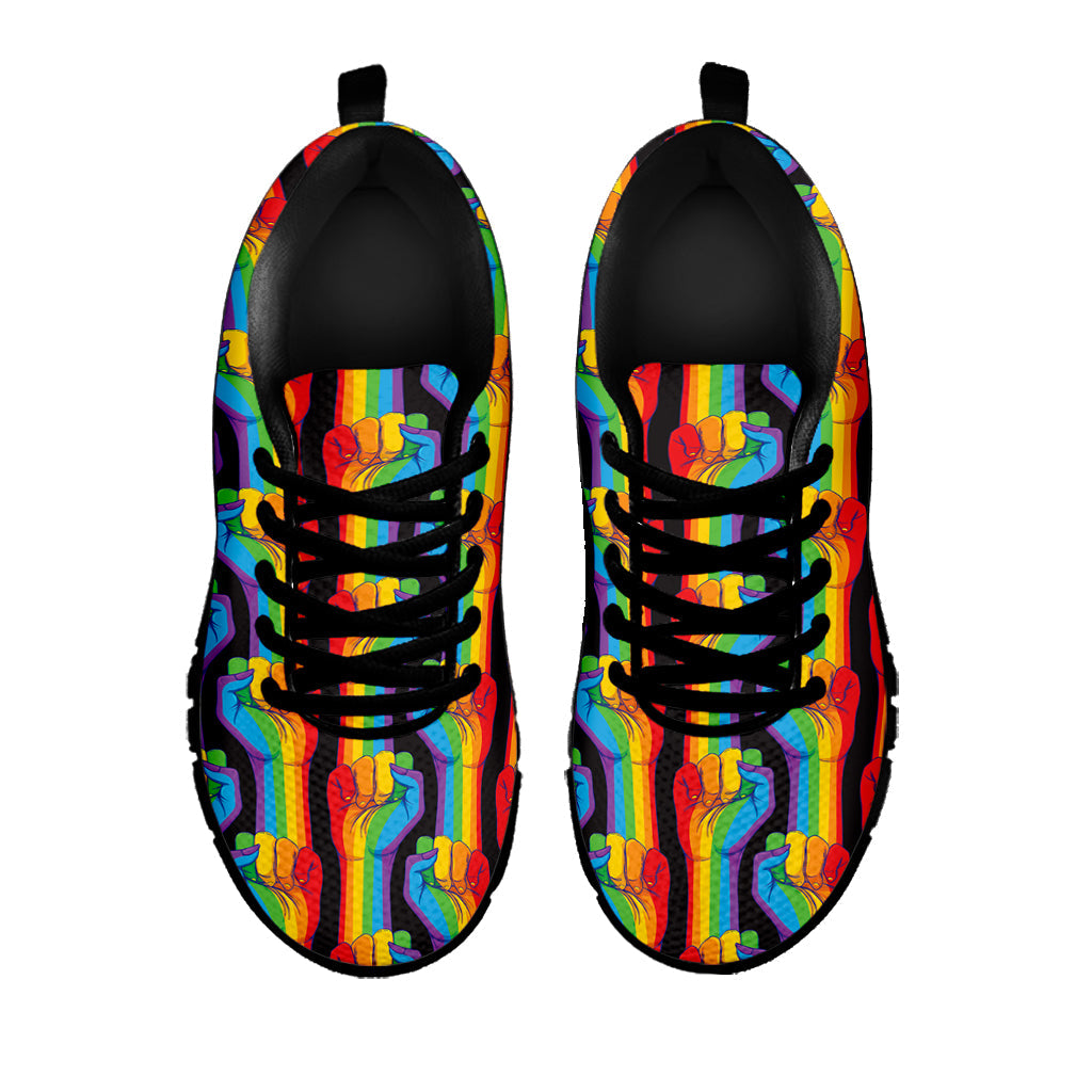Gay Pride Hand Sign Pattern Print Black Running Shoes