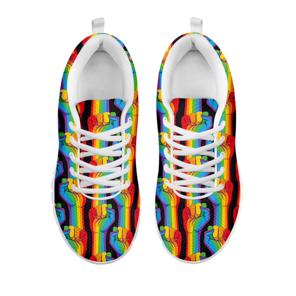 Gay Pride Hand Sign Pattern Print White Running Shoes
