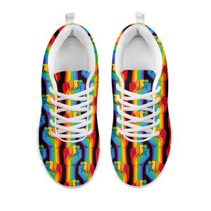 Gay Pride Hand Sign Pattern Print White Running Shoes