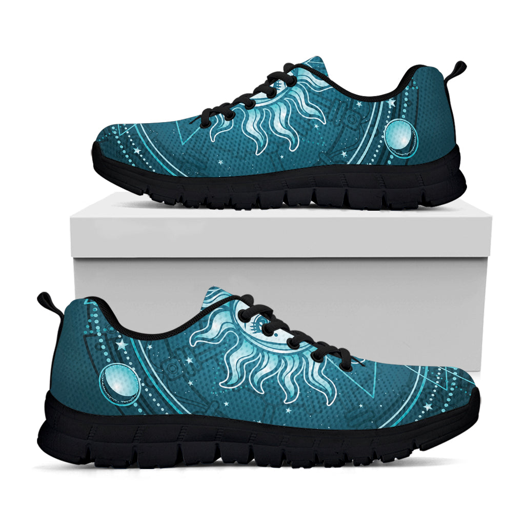 Geometric Celestial Sun And Moon Print Black Running Shoes