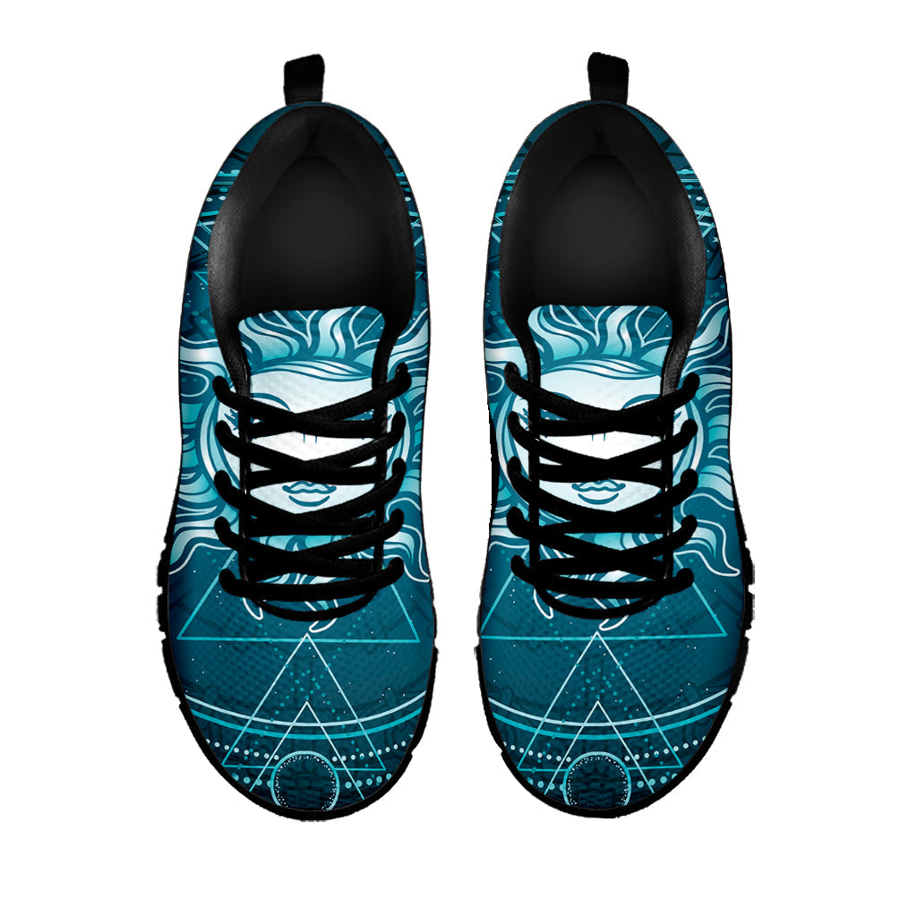 Geometric Celestial Sun And Moon Print Black Running Shoes