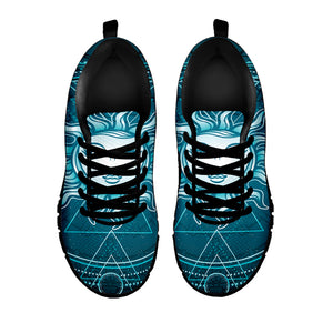 Geometric Celestial Sun And Moon Print Black Running Shoes