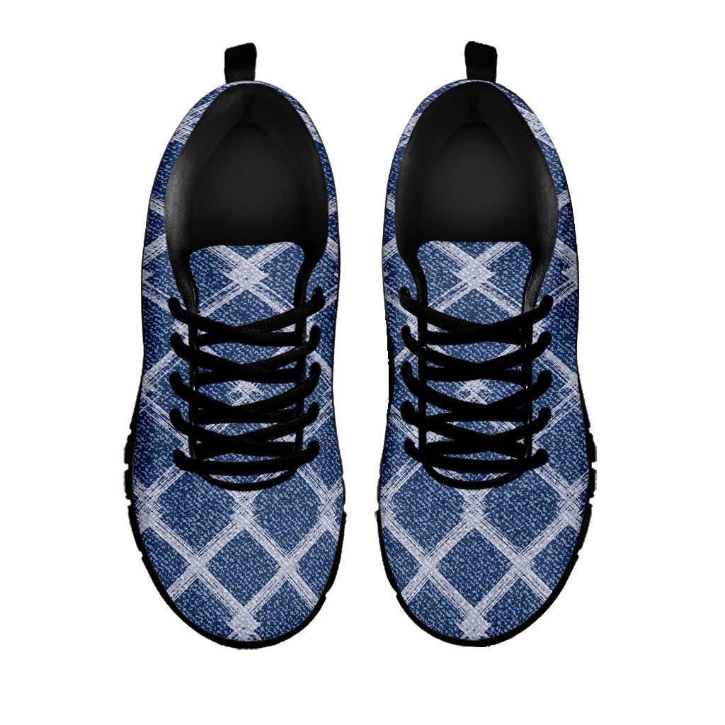 Geometric Denim Jeans Pattern Print Black Running Shoes
