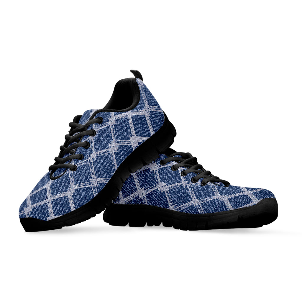 Geometric Denim Jeans Pattern Print Black Running Shoes
