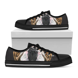 Geometric English Bulldog Print Black Low Top Sneakers