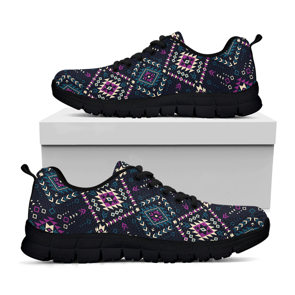 Geometric Ethnic Navajo Pattern Print Black Running Shoes