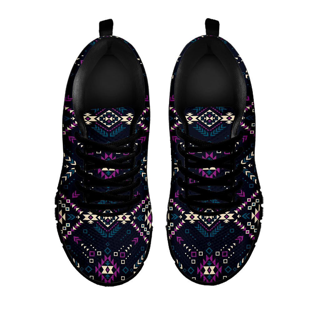 Geometric Ethnic Navajo Pattern Print Black Running Shoes