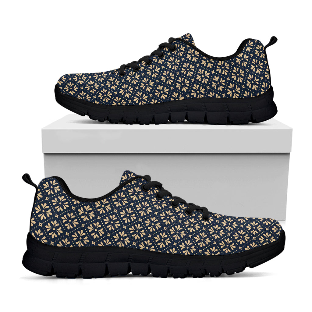 Geometric Floral Print Black Running Shoes