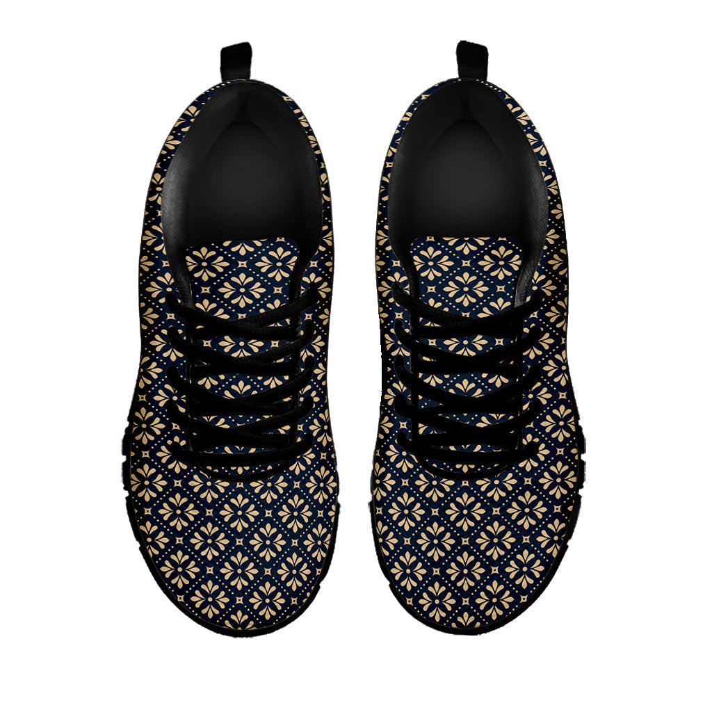 Geometric Floral Print Black Running Shoes