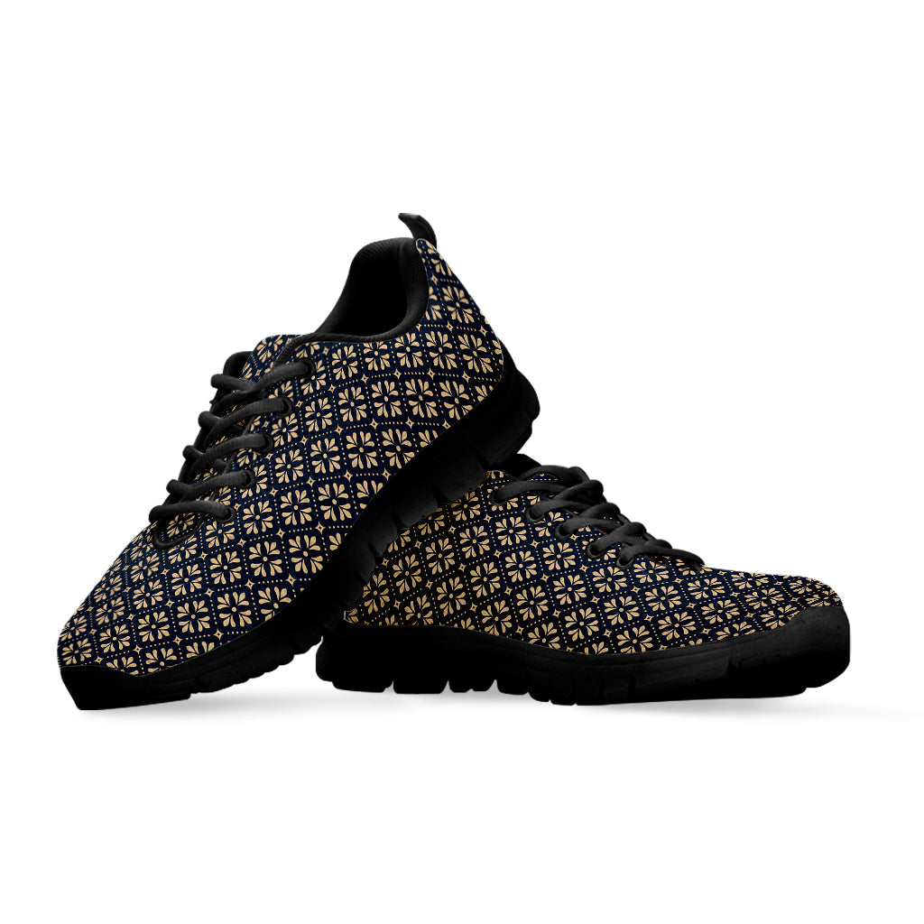 Geometric Floral Print Black Running Shoes