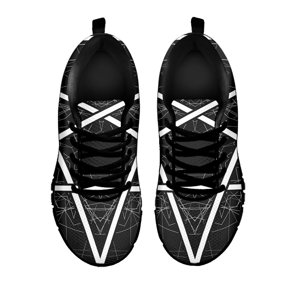 Geometric Inverted Pentagram Print Black Running Shoes
