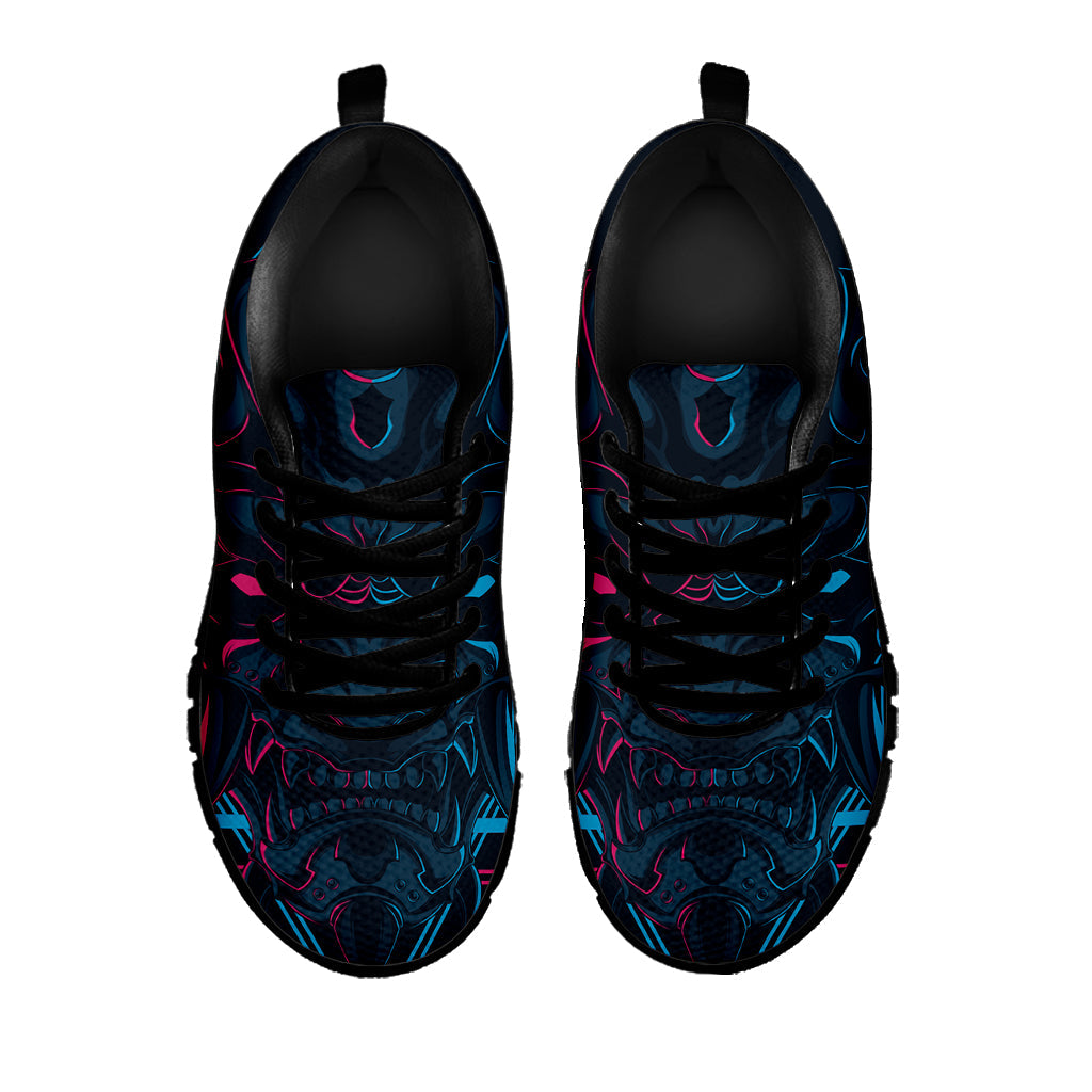 Geometric Japanese Demon Print Black Running Shoes