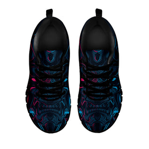 Geometric Japanese Demon Print Black Running Shoes