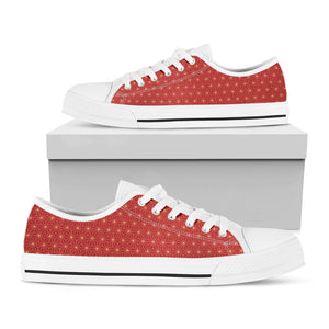 Geometric Japanese Floral Pattern Print White Low Top Sneakers